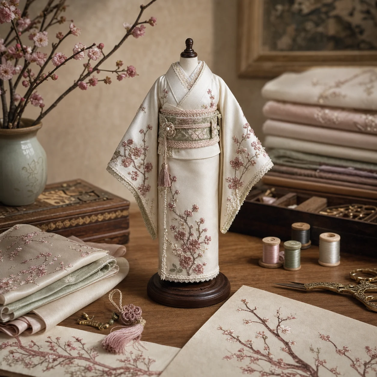 Kimono Ume — Hoa mai tuyết